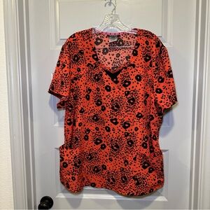 Heartsoul Orange/Coral Animal Print Short Sleeve Scrub Top size 3XL